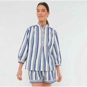 TUCKERNUCK French Blue Stripe Louis‎ Shirt Size XXL Cream Blue Casual Preppy